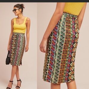 Anthropologie Moroccan Night Embroidered Pencil Skirt Size 2P